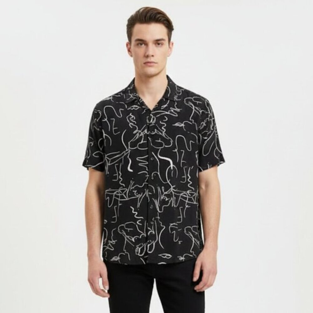 Urban Outfitters Matisse-Style Line Art Black White Button-Down Shirt Size (M)